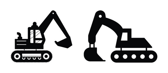 Two excavator silhouettes isolated on a white background