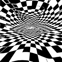 Wavy checkerboard pattern, distorted perspective, optical illusion effect