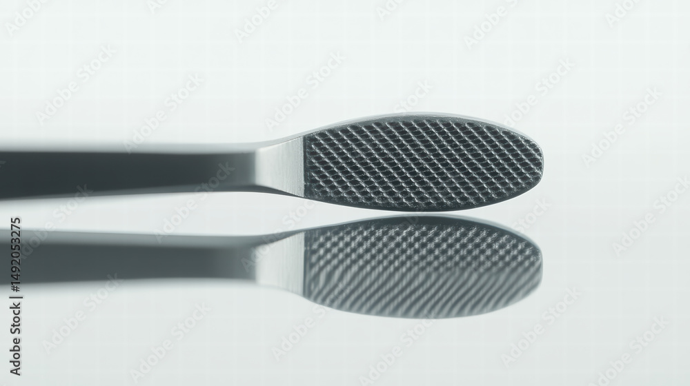 Poster precision grip tool: a close-up shot highlighting the textured surface of a metallic precision tool,