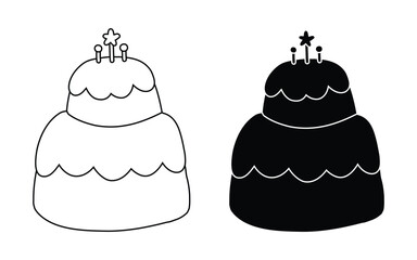 Two tiered cake with candles and star isolated on a white background