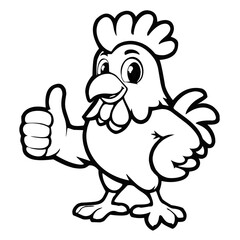 icon, mascot or character, chicken giving thumbs up, black, high quality