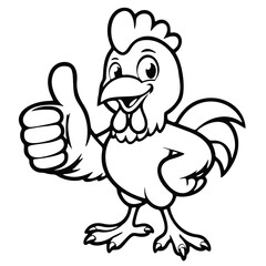 icon, mascot or character, chicken giving thumbs up, black, high quality
