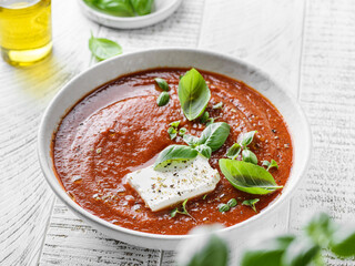 tomato soup with feta and basil