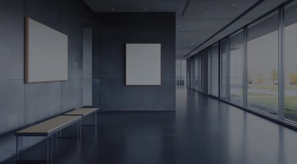 Modern hallway with blank art displays