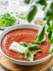 tomato soup with feta and basil