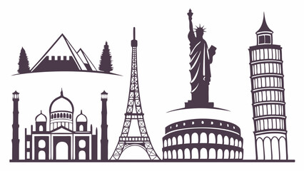 Naklejka premium Iconic World Landmarks Silhouette Collection Vector Art Travel Destinations