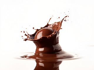 chocolate ball falls into liquid chocolate with splashes . Generative AI
