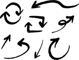 Black curved and circular arrows drawn with bold marker strokes