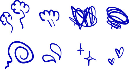 Fototapeta premium Blue doodle-style weather and sparkle icons in handdrawn sketch set