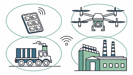 Fototapeta premium Smart Logistics Industry 4.0 Connectivity Illustration with Drone Truck Tablet and Factory Wireless Network