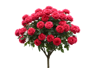 Artificial Rose Bush Pink Full Bloom Realistic Faux Flowers on Transparent background