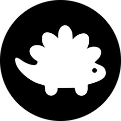 Adorable stegosaurus silhouette icon in black circle, vector clipart perfect for children’s books, dinosaur parties, prehistoric themes, and educational materials.