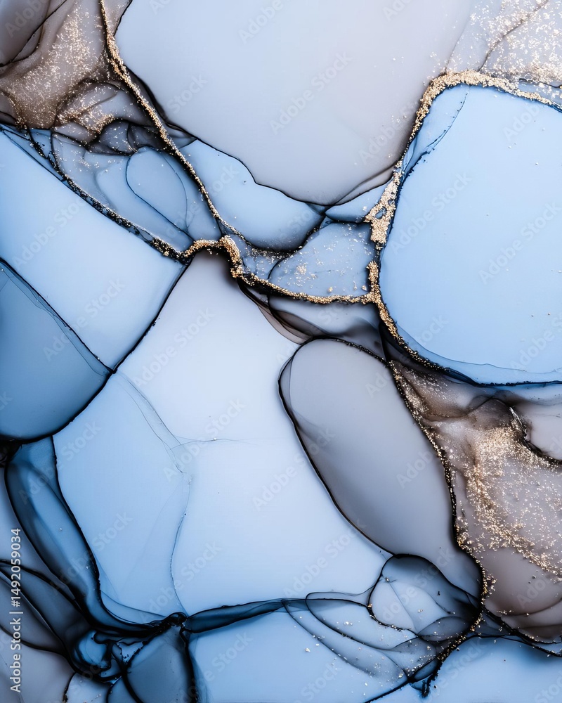 Poster abstract blue and gold marble design with fluid patterns and elegant texture.