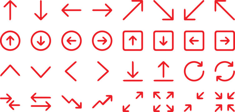 Directional Arrows: An assortment of arrow icons points in various directions, with upward, downward, left, right, and diagonal representations, and offers versatility for diverse design applications.