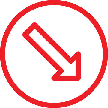 Downward Arrow Icon: A bold red arrow within a circle, symbolizing decrease or direction, ideal for conveying financial trends, website navigation, or guidance.