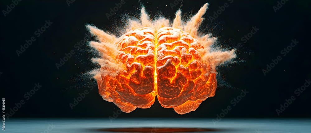 Poster Exploding Orange Brain Abstract Visual Design