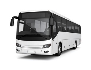 Isolated White Passenger Bus On White Background With Black Windows And Tires