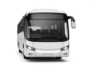 White Passenger Bus Front View Isolated Against White Background