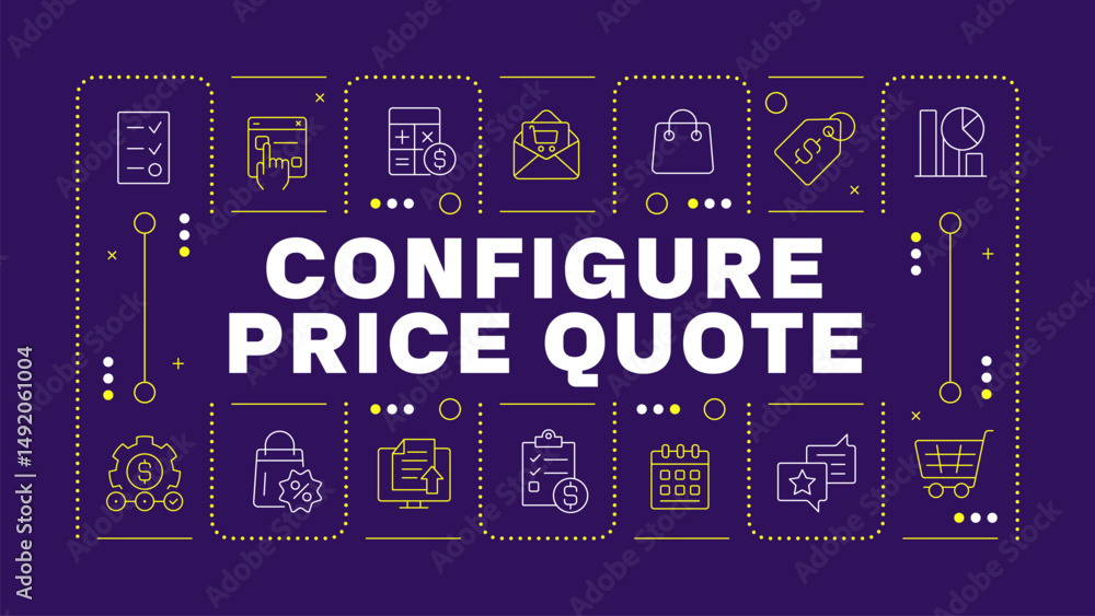 Aufkleber configure price quote purple word concept. statistical metrics, analysis. purchasing, discount. hori