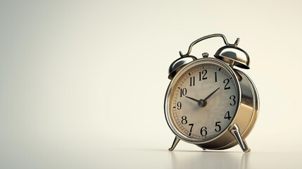 A vintage-style alarm clock with a polished metal body and twin bells, positioned on a pure white background.