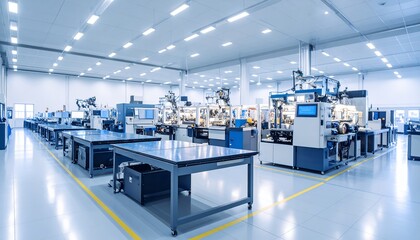Factory Assembly Line with Machines and Tables