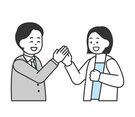ハイタッチをする男性と女性のイラスト　ベクター
