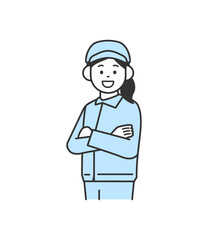 腕組みをしている作業服の女性のイラスト　ベクター
