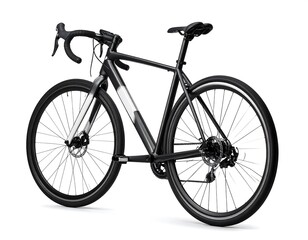 Fototapeta premium Black Road Bike With Curved Handlebars And Spoked Wheels On White Background