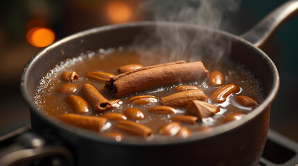 Winter immunity brew with cinnamon sticks and cardamon, AI generated image