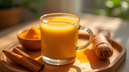 Golden Turmeric Milk Drink with Cinnamon and Ginger