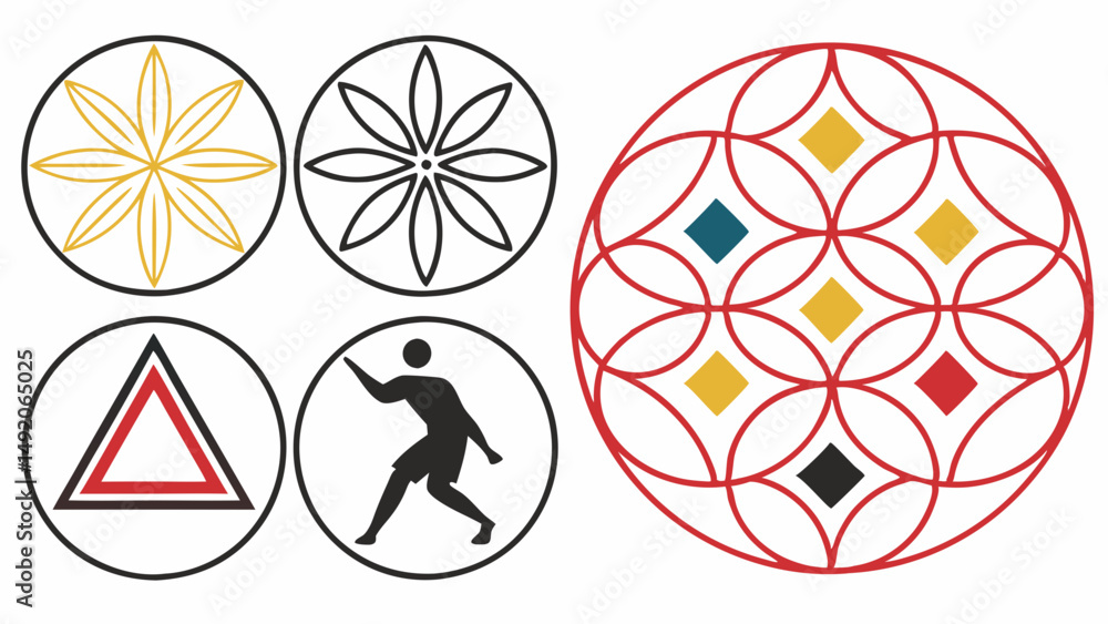 Aufkleber abstract graphic design elements icons floral triangle figure geometric circle pattern with colored 