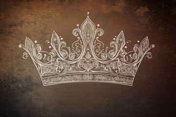 Hand-drawn crown silhouette in an elegant, minimalist style, featuring intricate, fine-line details with subtle shading for depth. 