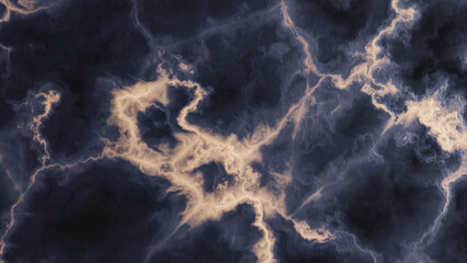 An abstract artwork showcases dark blue marble textures with glowing golden veins.