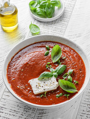 tomato soup with feta and basil