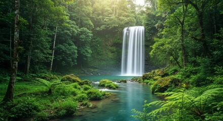 Lush waterfall cascading into tranquil pool