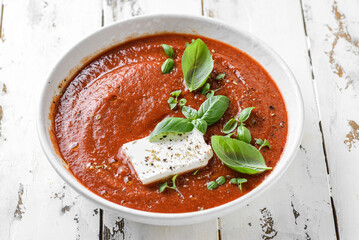 tomato soup with feta and basil