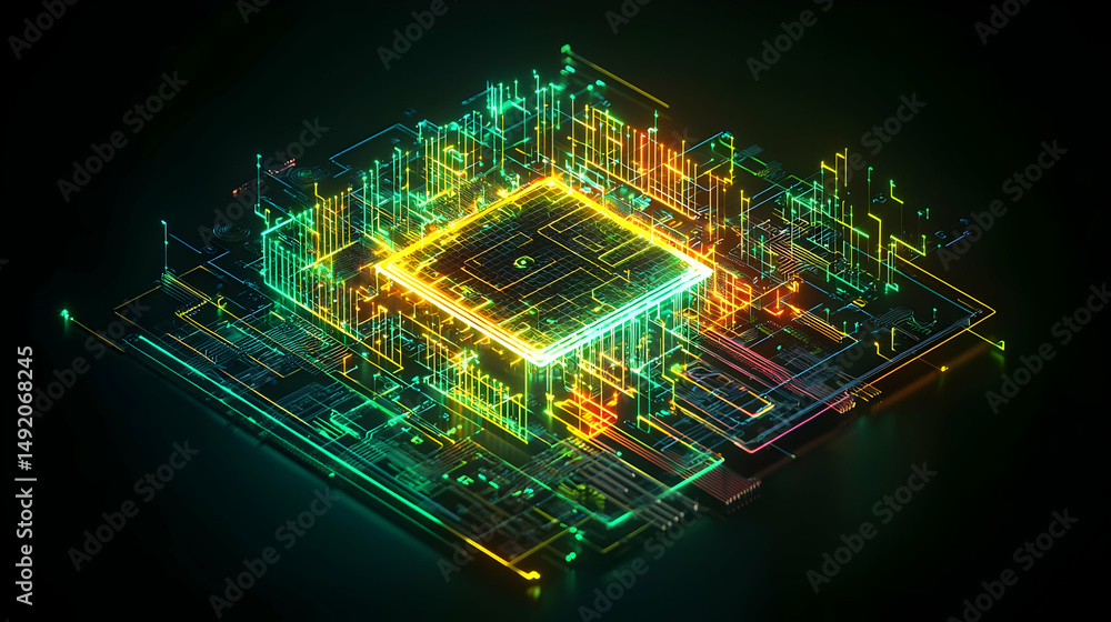 Poster abstract glowing circuit board processor