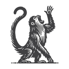 Obraz premium Vintage Hand-Drawn Howler Monkey Howling Illustration – Jungle Animal Engraved Style Vector for T-Shirts, Posters, Stickers, and Wildlife Themes Apparel