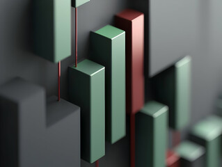 Abstract geometric shapes in dark teal and muted red.  Interlocking, rectangular blocks create a 3D graphic pattern.  Thin connecting lines suggest data flow