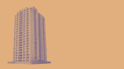 A high rise skyscraper building for business architecture concept in halftone dots pattern