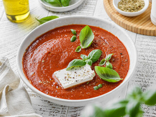 tomato soup with feta and basil