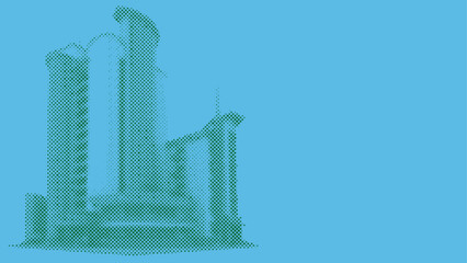 A high rise skyscraper building for business architecture concept in halftone dots pattern