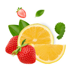 lemons and strawberries on transparent background png