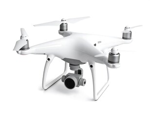 Isolated White Drone with Camera and Propellers on a White Background