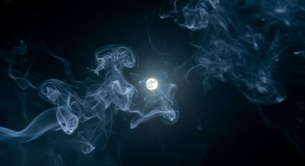 Abstract smoke swirls around a luminous moon