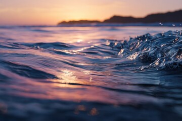Ocean Wave at Sunset With Pink and Orange Sky, Illustrating Tranquility and Coastal Travel Destinations for Tourism Marketing Campaigns : Generative AI