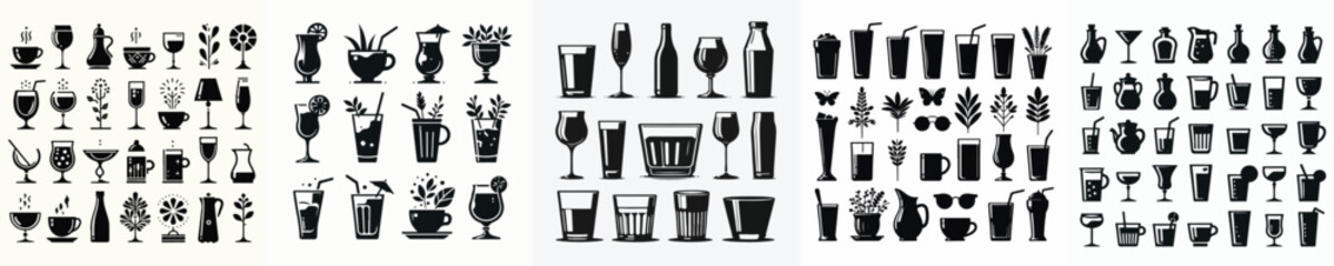 Fototapeta premium Vector set image silhouette of glass