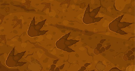 Dinosaur footprints of prehistoric lizard reptiles, foot prints on soil ground, vector cartoon background. Jurassic dinosaur footprints or dino paw prints of reptile lizards or pterodactyl for kids © Vector Tradition