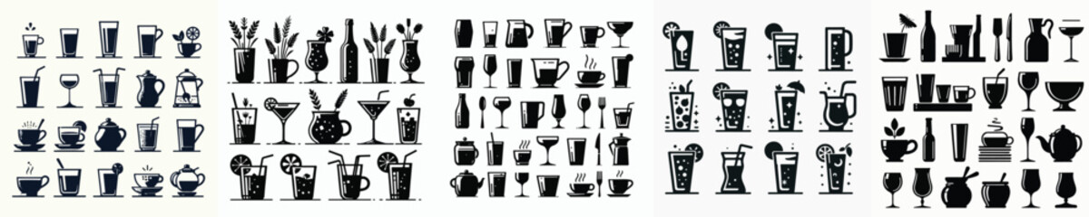 Vector set image silhouette of glass