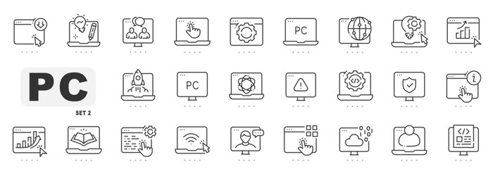 Set of computer related line icons. Laptop, monitor, computing, pc etc. Editable stroke. Set 2